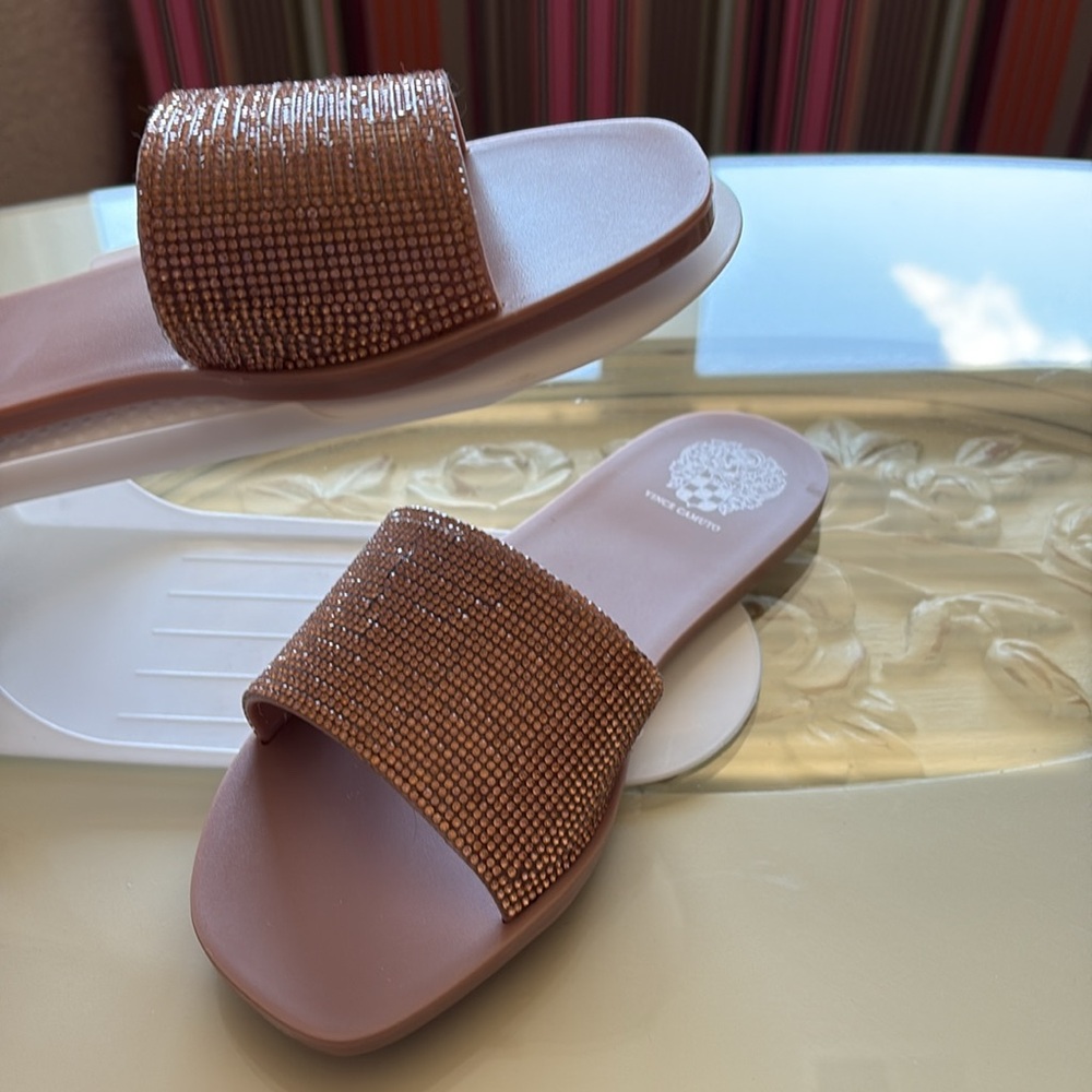 NEW Vince Camino Gold Rhinestone Elegant Slide Sandals